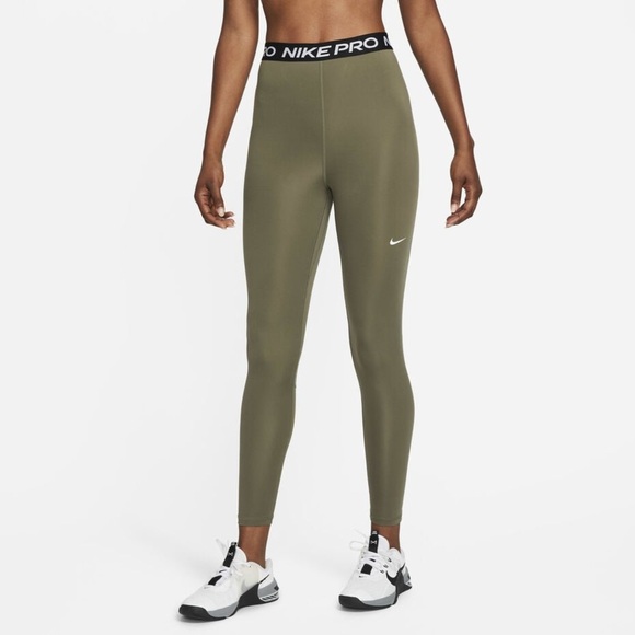 Nike Pro 365 Women's XS High-Waisted 7/8 Mesh Panel Leggings Olive DA0483-222 - Picture 1 of 11